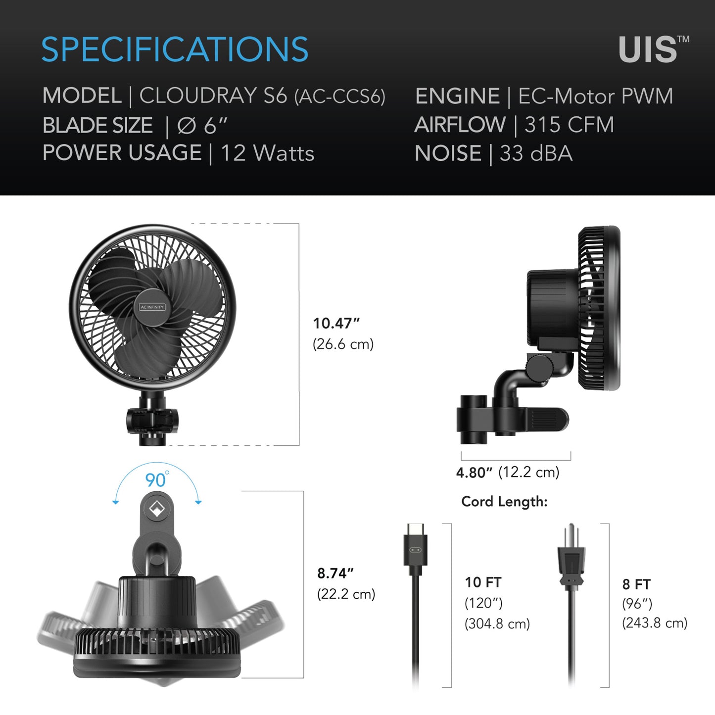 Cloudray S6 Clip Fan-6 Inch