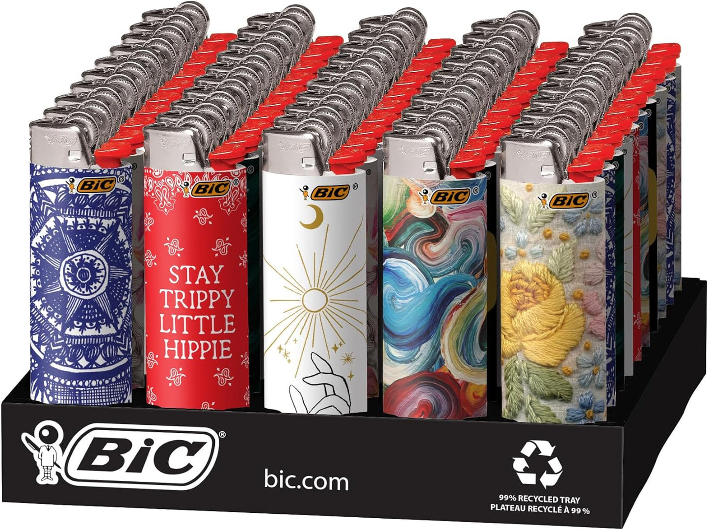 BIC Maxi Pocket Lighter, Special Edition Bohemian Collection, Assorted Unique Lighter Designs, 50 Count Tray of Lighters
